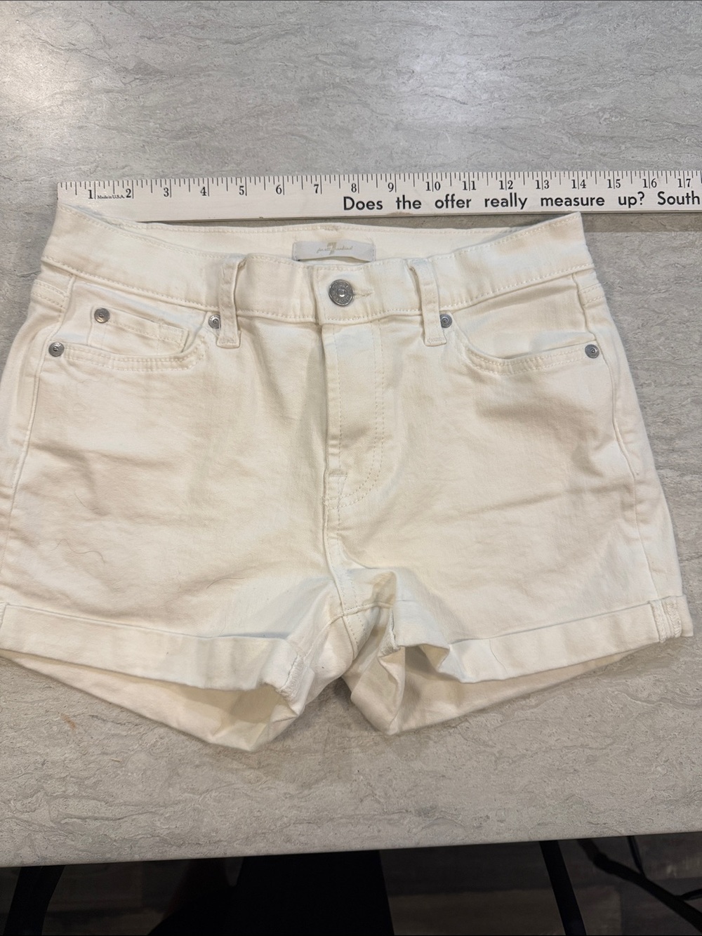 7 For All Mankind White Denim Cuffed Shorts